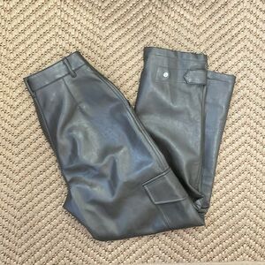 Aritzia Wilfred Classic Faux Leather Straight Tapered Cargo Pants Grey Green 0